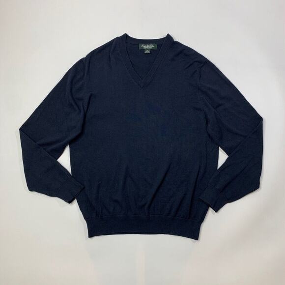 Brooks Brothers Sweater Mens XL Navy Blue Silk Blend V Neck Golf Country Club - Picture 2 of 7